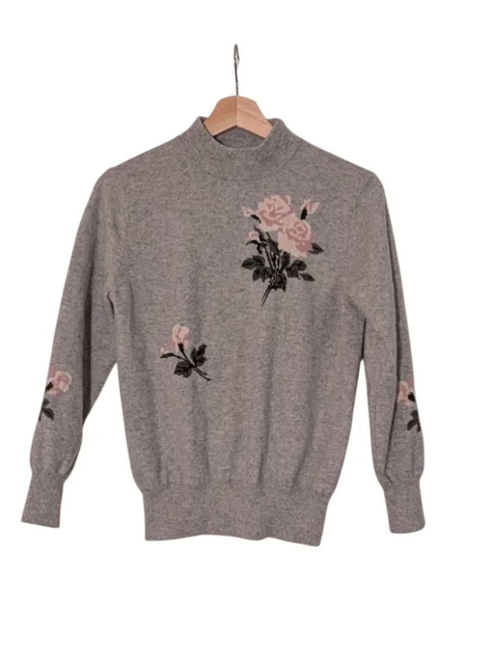 Erdos Pure Cashmere Elegant Gray Floral Sweater, M ( 95 )